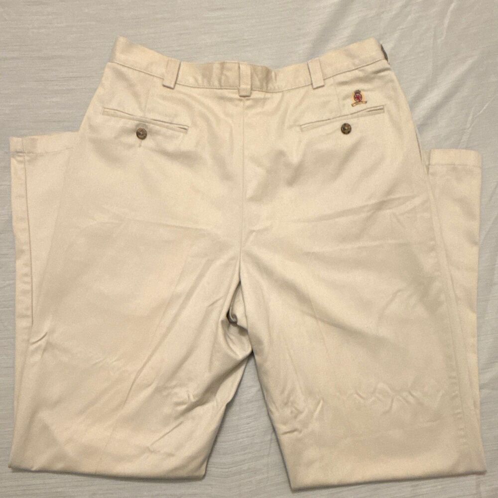 Tommy Hilfiger Men's Beige Pleated Khaki Pants 34X34 Classic Fit Straight Leg